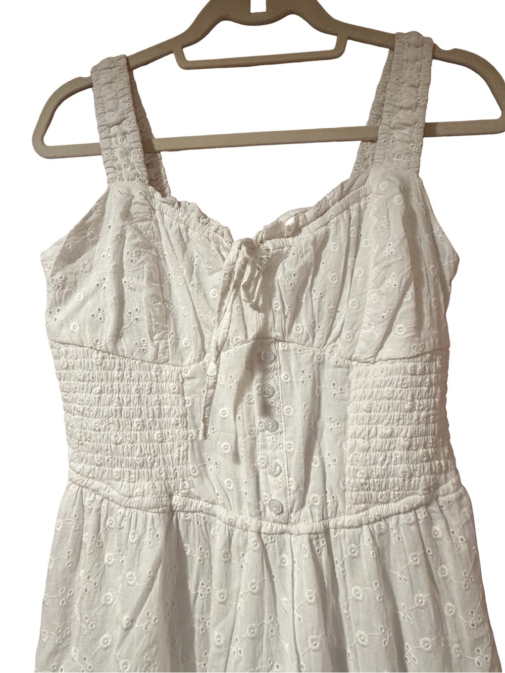 White Eyelet Smocked Maxi Dress M NWT - Picture 5 of 12